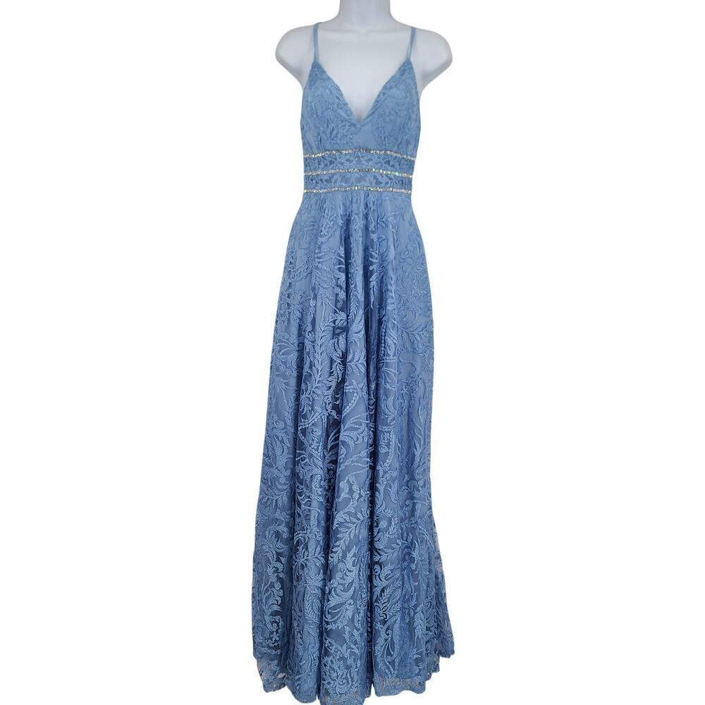 Speechless empire waist rhinestone embellished Prom formal lace dress Sz 3 Blue - Picture 3 of 11
